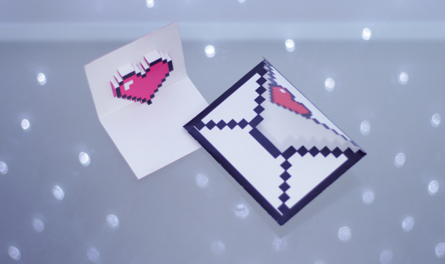 DIY Cartão Dia dos Namorados 3D Pop-Up Coração Pixel Art