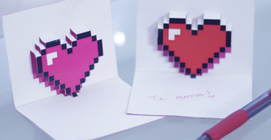 DIY Cartões 8 Bit – Coração, Space Invaders e Pac Man