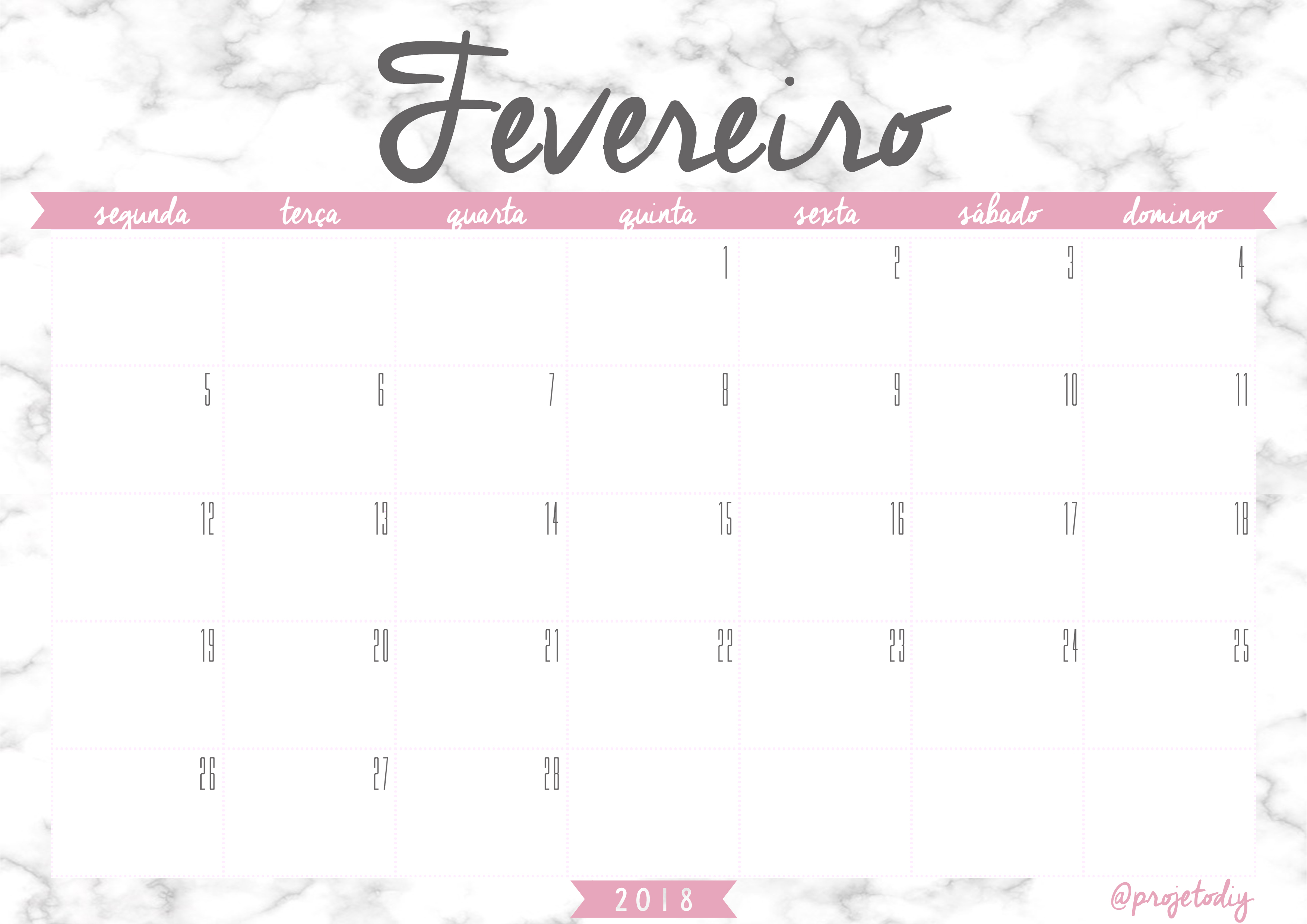 calendario 2018 - fevereiro